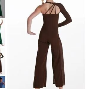 Weissman dark Brown sheer mesh panel jumpsuit & gold chain hair tie large child